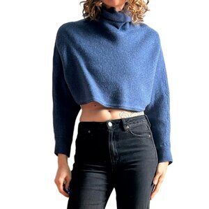 Aritzia Wilfred Free Sz M Naomi Merino Wool Blue Cropped Sweater
